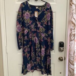 Romantic‎ Gypsy Women's Plus Size 3X Navy Floral Print Maxi Dress NWT